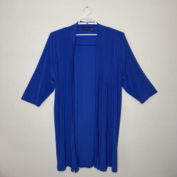 NINA LEONARD Blue Jersey Knit Stretch Duster Cardigan Kimono Lace Up Back Sz 3X - Picture 2 of 11